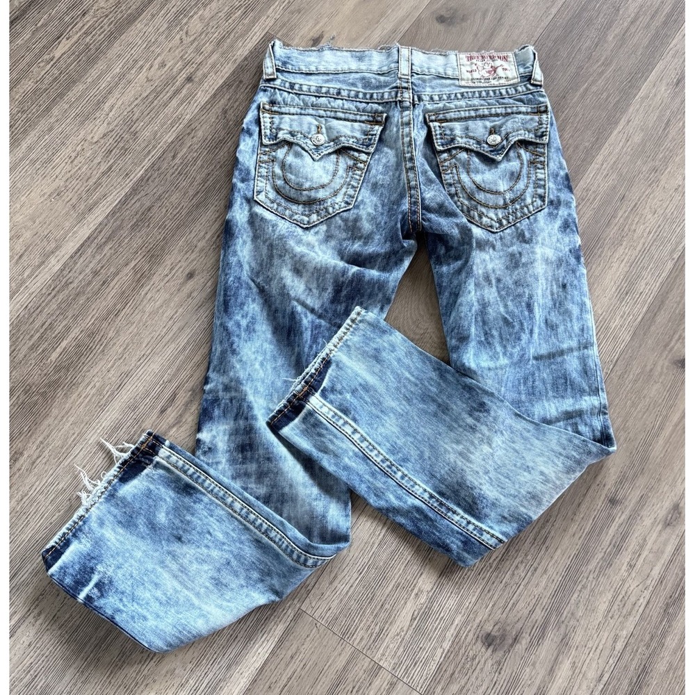 True Religion Big T Straight Flap Acid Wash Jeans Mens Tag 32(actual 36x34)Y2K